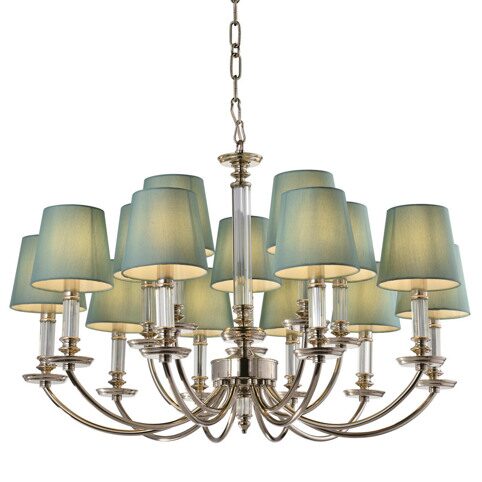 P2366-10+5 Nickel/Iron+Green fabric shade+ clear glass rod Люстра (MODERN LAMP)