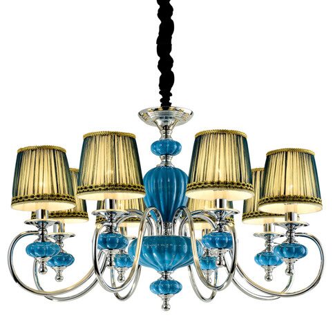 P2321-8B Chrome/Iron+Dark Blue fabric shade+ Ceramic Люстра (MODERN LAMP)