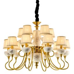 P2322-10+5A Gold Brass/Iron+Beige fabric shade+ Ceramic Люстра (MODERN LAMP)