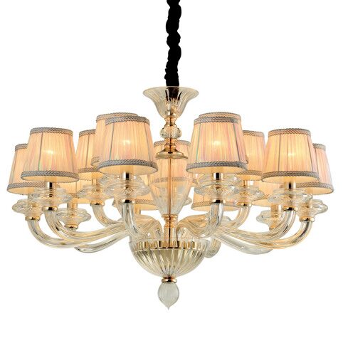 P2319-10+5 Gold/Iron+ Colorful fabric shade+ Clear glass Люстра (MODERN LAMP)