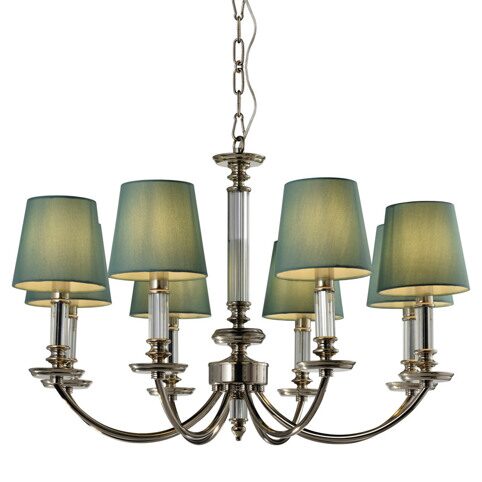 P2366-8 Nickel/Iron+Green fabric shade+ clear glass rod Люстра (MODERN LAMP)