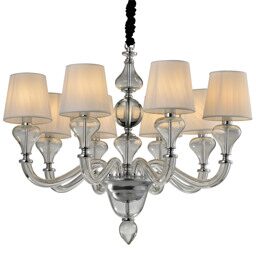 P2355-8 Chrome/Iron+ fabric shade+crystal+ glass Люстра (MODERN LAMP)